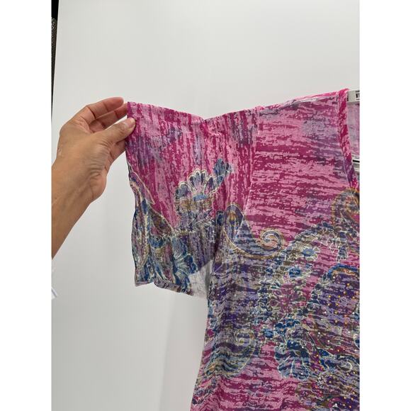Maurices True Y2K floral sparkle studded v-neck pink burnout T-shirt size 3X - Picture 6 of 7